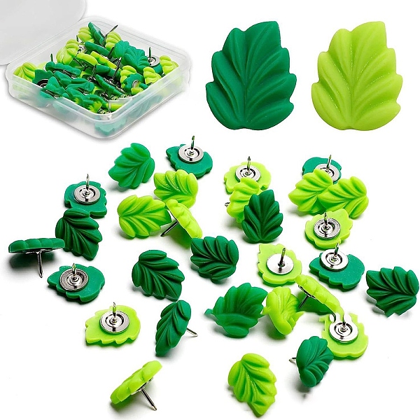 

PandaHall Leaf Resin Drawing Pins, for Office & School Supplies, Leaf, 75x75x26mm, 40pcs/box Resin Leaf