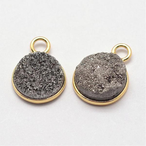 Electroplate Natural Druzy Quartz Crystal Pendants