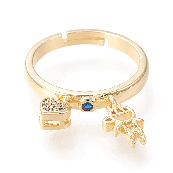 

PandaHall Adjustable Brass Micro Pave Cubic Zirconia Cuff Rings, Open Rings, Long-Lasting Plated, Heart with Boy, Real 18K Gold Plated, Size..., Blue