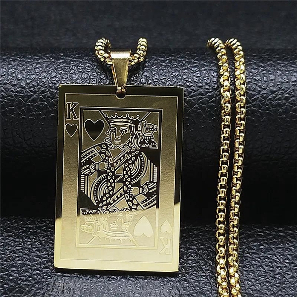 

PandaHall 304 Stainless Steel Pendant Necklace, Rectangle Playing Card, Golden, 22.91 inch(58.2cm) 304 Stainless Steel Rectangle