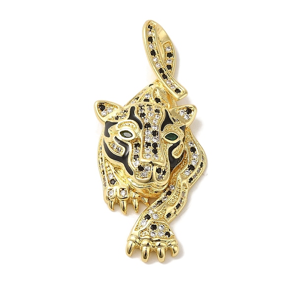 

PandaHall Rack Plating Brass Micro Pave Black Cubic Zirconia Pendants, with Enamel, Cadmium Free & Lead Free, Long-Lasting Plated, Leopard...