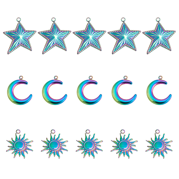

PandaHall UNICRAFTALE 18pcs 3 Styles Rainbow Color Charms 201 Stainless Steel Hypoallergenic Pendants Sun and Moon and Star Charms for DIY...
