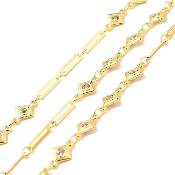 

PandaHall Rack Plating Brass Rhombus & Oval Link Chains, with Clear Cubic Zirconia, Long-Lasting Plated, Soldered, with Spool, Cadmium Free...