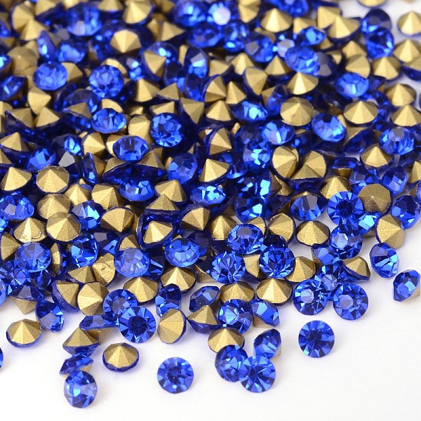 

PandaHall Back Plated Grade A Diamond Glass Pointed Rhinestone, Sapphire, 1.7~1.8mm, about 1440pcs/bag Glass Rhinestone Diamond Blue