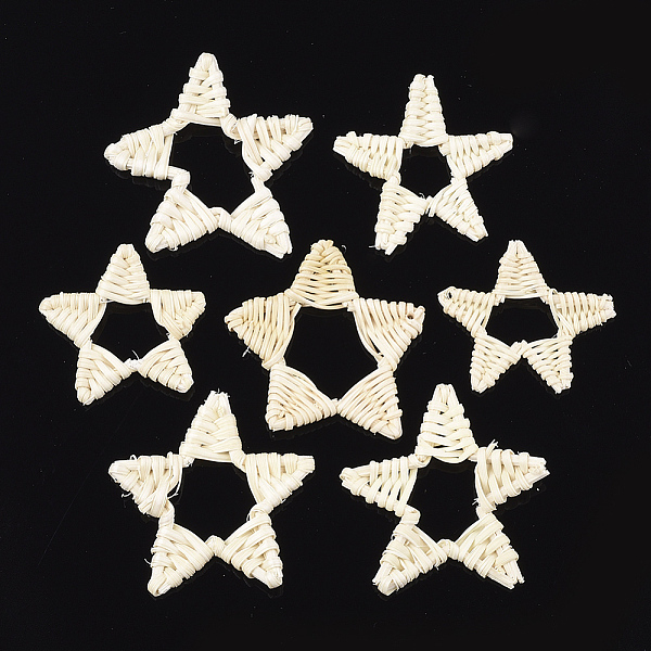 

PandaHall Handmade Reed Cane/Rattan Woven Linking Rings, For Making Straw Earrings and Necklaces, Bleach, Star, Beige, 45~60x49~61x4~6mm..., Yellow