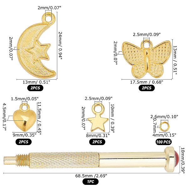 

PandaHall ARRICRAFT Nail Art Decoration Sets, Including Alloy Pendants, Iron Jump Rings and Iron Manual Nail Art Punch Tools, Golden...
