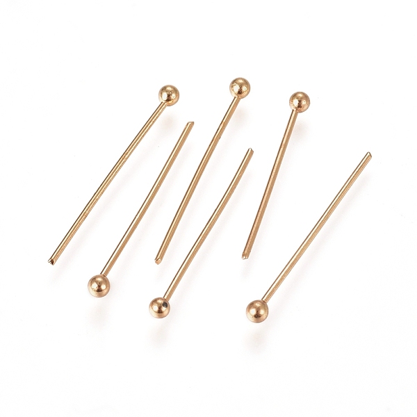 

PandaHall 304 Stainless Steel Ball Head Pins, Real 24k Gold Plated, 20x0.6mm, 22 Gauge, Head: 1.8mm 304 Stainless Steel
