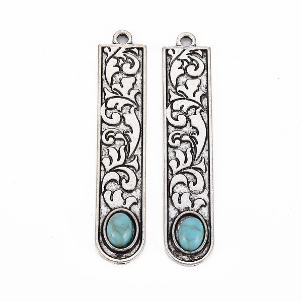 

PandaHall Tibetan Style Alloy Big Pendants, with Synthetic Turquoise, Cadmium Free & Lead Free, Rectangle, Antique Silver, 57.5x11.5x4.5mm...