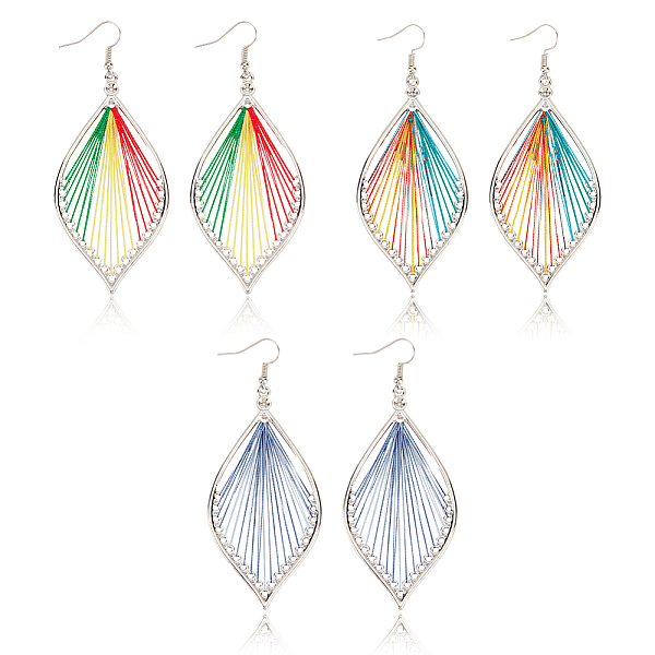 

PandaHall ANATTASOUL 3 Pair 3 Color Bohemia Woven Leaf Dangle Earrings, Platinum Alloy Long Drop Earrings for Women, Mixed Color, 89mm, Pin..., Multicolor