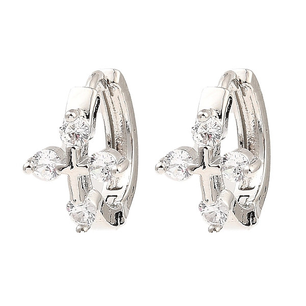 

PandaHall Brass Micro Pave Cubic Zirconia Hoop Earrings, Cross, Matte Platinum Color, 15.5x10x17mm Cubic Zirconia Cross