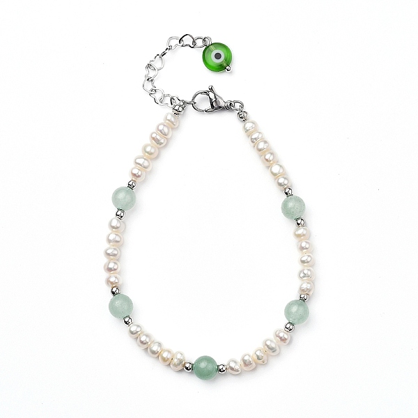

PandaHall Natural Amazonite Beaded Bracelets, with Evil Eye Lampwork Beads, Natural Pearl Beads, Brass Beads and 304 Stainless Steel Lobster...