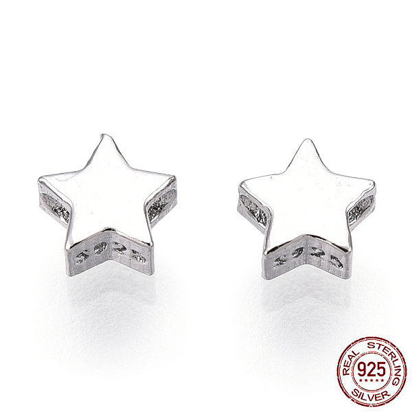 

PandaHall Rhodium Plated 925 Sterling Silver Beads, Star, Nickel Free, with S925 Stamp, Real Platinum Plated, 4x4.2x2.2mm, Hole: 0.8mm...