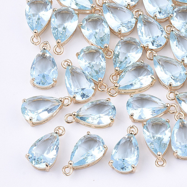 

PandaHall Transparent Glass Charms, with Brass Findings, Faceted, Teardrop, Light Gold, Pale Turquoise, 15x8x6mm, Hole: 1.2mm Brass+Glass...