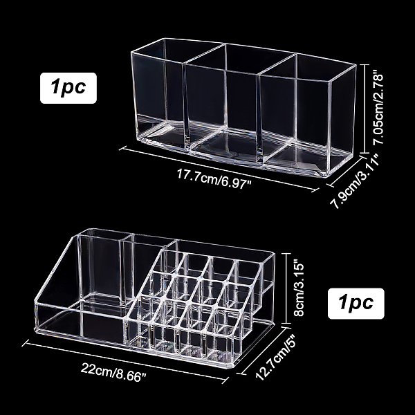 

PandaHall PH Clear Makeup Organizer 2 Style Acrylic Vanity Storage Case Display Cosmetic Storage Palette Tray Makeup Display Tray Case for...