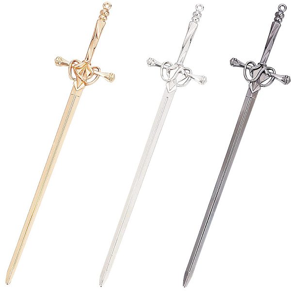 

PandaHall Gorgecraft 3Pcs 3 Colors Chinese Style Alloy Sword Hair Sticks, Hair Accessories for Woman, Mixed Color, 205x43x6.5mm, 1pc/color...