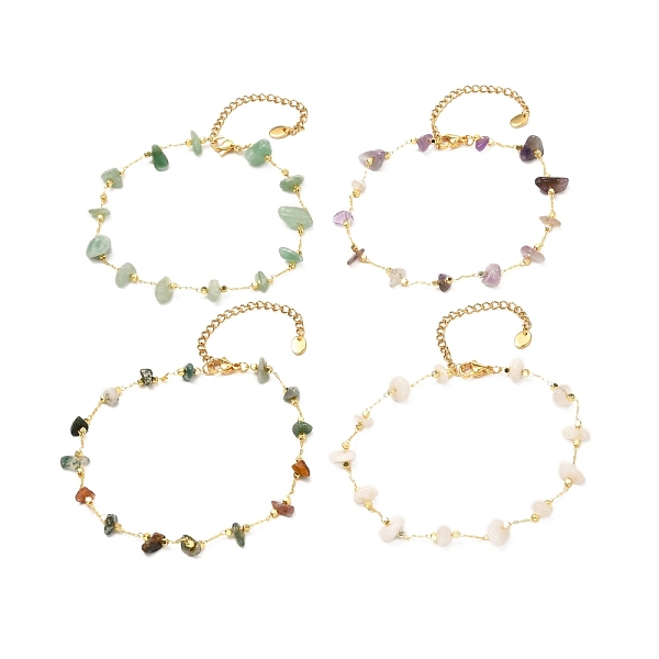 

PandaHall Natural Mixed Gemstone Chip Beaded Anklets, Brass Cable Chain Anklets, Golden, 8-5/8 inch(22cm) Mixed Stone