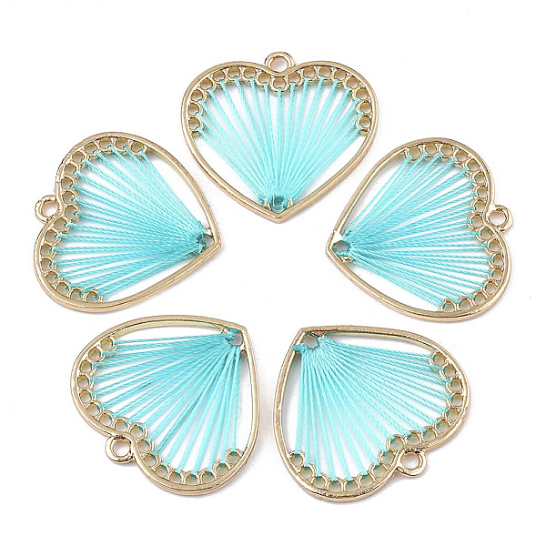 

PandaHall Alloy Pendants, with Polyester Thread, Heart, Golden, Dark Turquoise, 27x28x2mm, Hole: 2mm Polyester Heart Cyan