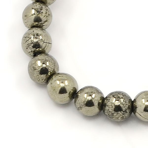 

PandaHall Natural Pyrite Beads Strands, Round, Dark Khaki, 4mm, Hole: 1mm, about 104pcs/strand, 15.5 inch Pyrite Round Yellow