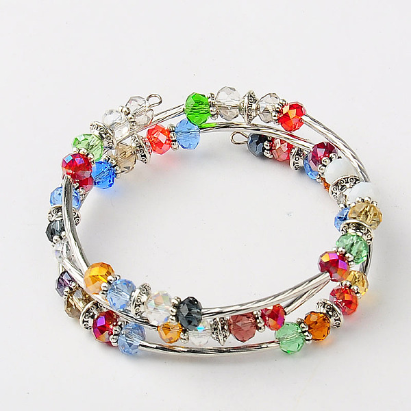 

PandaHall Glass Triple Wrap Bracelets, with Tibetan Style Beads, Brass Tube Beads and Steel Memory Wire, Mixed Color, 53mm Glass Multicolor