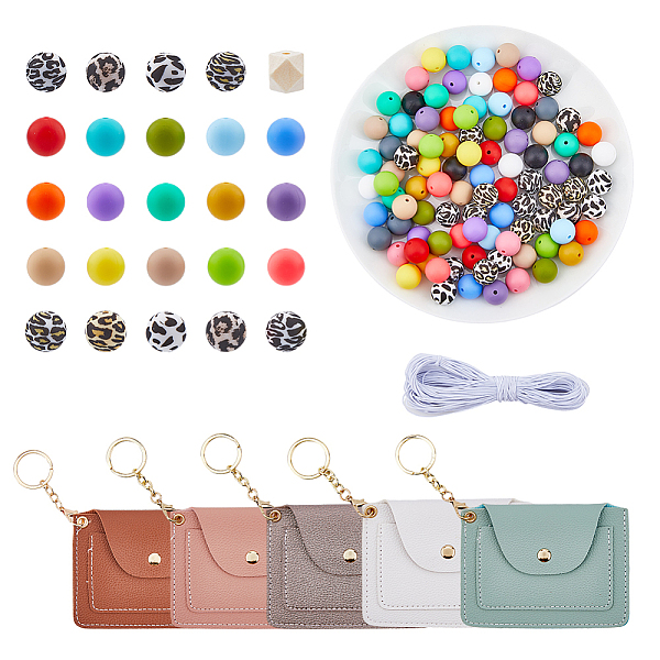 

PandaHall CHGCRAFT DIY Mini Pouch Keychain Maknig Kit, Including PU Leather Keychain, Silicone Beads, Elastic Cord, Mixed Color, 111Pcs/set..., Multicolor