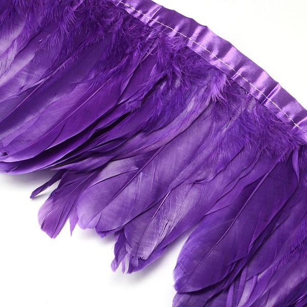 

PandaHall Fashion Goose Feather Cloth Strand Costume Accessories, Dark Violet, 100~180x38~62mm, about 2m/bag Feather Feather Purple
