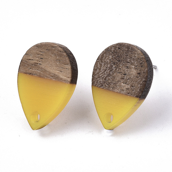 

PandaHall Resin & Walnut Wood Stud Earring Findings, with 304 Stainless Steel Pin, Teardrop, Gold, 17x11mm, Hole: 1.8mm, Pin: 0.7mm...