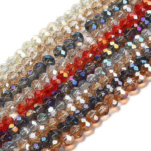 

PandaHall Electroplate Glass Beads Strands, Faceted Rondelle, Mixed Color, 4x3mm, Hole: 1mm, about 123~127pcs/strand, 16.5~16.9 inch..., Multicolor
