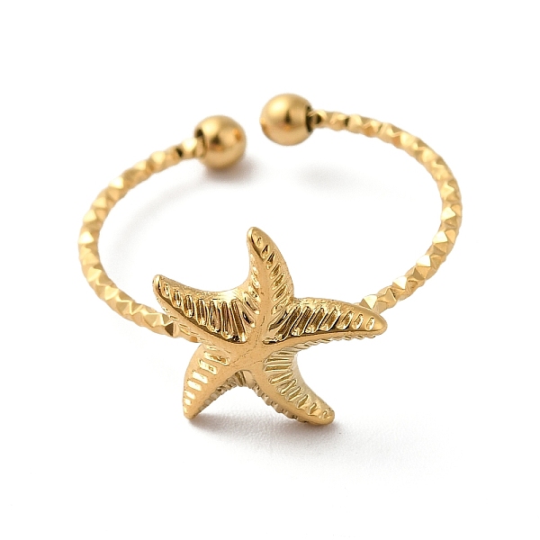 Ion Plating(IP) 304 Stainless Steel Starfish Open Cuff Rings For Women