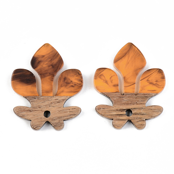 

PandaHall Resin & Walnut Wood Pendants, Fleur De Lis, Orange, 28x23x3mm, Hole: 2mm Resin+Wood Flower Orange