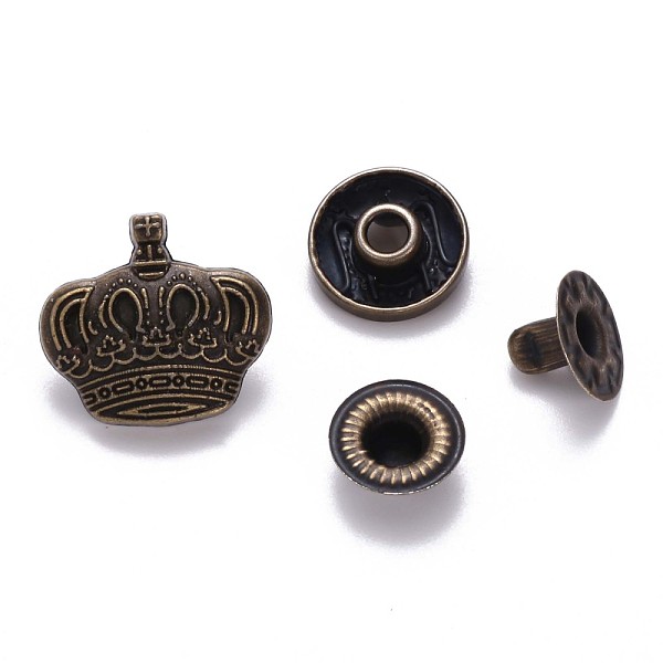 

PandaHall Brass Snap Buttons, Alloy Cap, Garment Buttons, Cadmium Free & Lead Free, Crown, Antique Bronze, Cap: 15.5x16.5mm, Pin: 3mm, Stud...