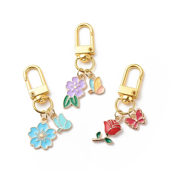 

PandaHall Alloy Enamel Flower & Butterfly Pendant Decorations, with Alloy Swivel Clasps, Clip-on Charms, Mixed Color, 54~60mm, 3pcs/set..., Multicolor