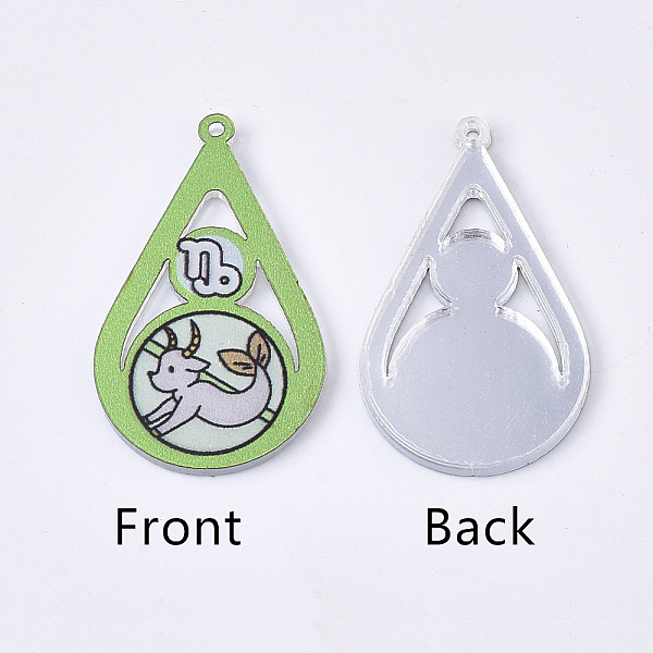 

PandaHall Acrylic Pendants, PVC Printed on the Front, Film and Mirror Effect on the Back, teardrop, with Constellation, Capricorn, Capricorn...