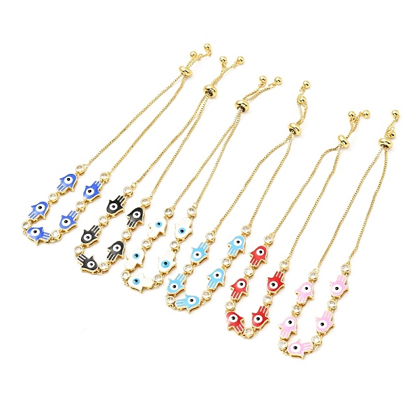 

PandaHall Clear Cubic Zirconia & Enamel Hamsa Hand with Evil Eye Links Slider Bracelet, Gold Plated Brass Jewelry for Women, Lead Free &..., Multicolor