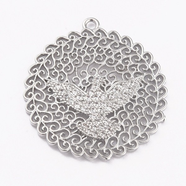 

PandaHall Brass Clear Cubic Zirconia Pendants, Long-Lasting Plated, Flat Round with Pigeon, Platinum, 33x30x2mm, Hole: 1.8mm Brass+Cubic...