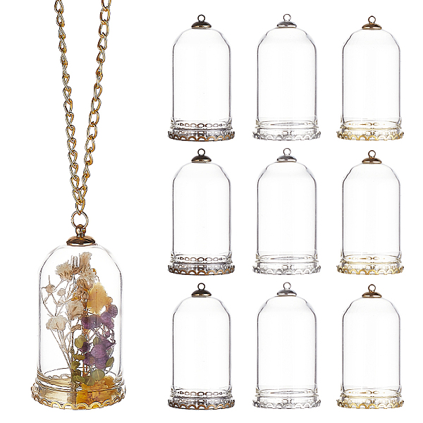 

PandaHall BENECREAT 12Pcs Glass Dome Cloche Cover, Bell Jar, with 12Pcs Brass Cabochon Settings and 12Pcs Bead Cap Pendant Bails, Mixed..., Clear
