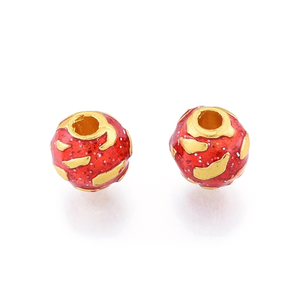 

PandaHall Alloy Enamel Beads, Matte Gold Color, Round, Orange Red, 10mm, Hole: 3mm Alloy+Enamel Round