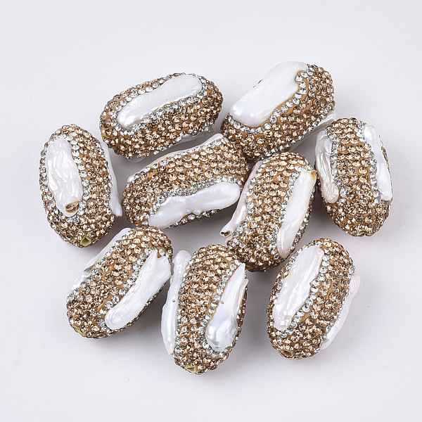 

PandaHall Polymer Clay Rhinestone Beads, with Natural Cultured Freshwater Pearl, Column, Light Colorado Topaz, 29~30x16.5~19x17~18mm, Hole..., Yellow
