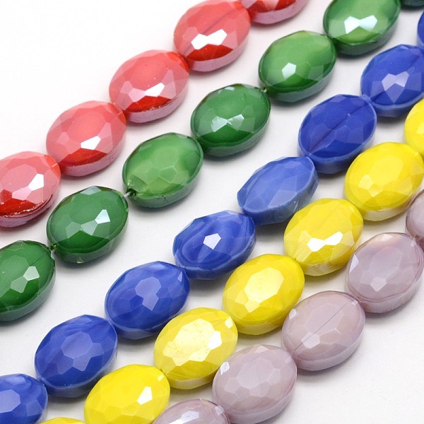 

PandaHall Pearl Luster Plated Glass Bead Strands, Faceted Oval, Mixed Color, 16x12x7mm, Hole: 1mm, about 20pcs/strand, 11.8 inch Glass Oval..., Multicolor