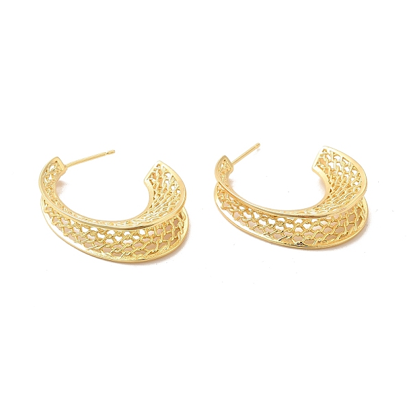 

PandaHall Rack Plating Brass Hollow Out C-shape Stud Earrings for Women, Lead Free & Cadmium Free, Real 18K Gold Plated, 34x25mm, Pin: 0.8mm...