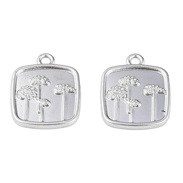 PandaHall Rack Plating Alloy Pendant, Cadmium Free & Lead Free, Square with Flower, Platinum, 19x15x2mm, Hole: 1.8mm Alloy Square
