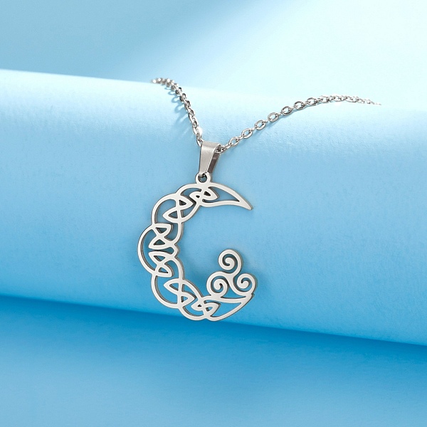 304 Stainless Steel Viking Triskele Crescent Moon Pendant Cable Chain Necklaces