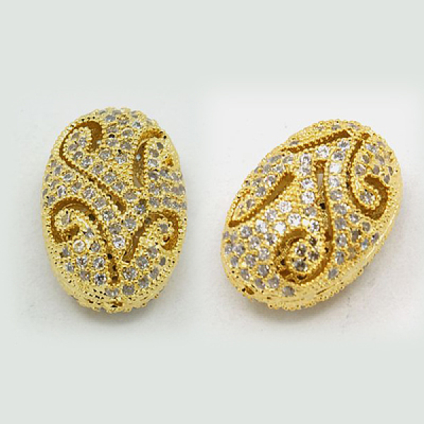 

PandaHall Brass Cubic Zirconia Beads, Oval, Golden, 15x10x8mm, Hole: 1mm Brass+Cubic Zirconia Oval