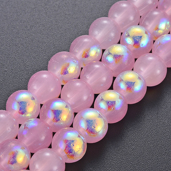 

PandaHall Spray Painted Glass Beads Strands, AB Color Half Plated, Round, Pearl Pink, 8x7.5mm, Hole: 1.4mm, about 50~51pcs/strand...