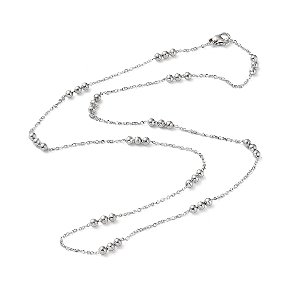 

PandaHall 304 Stainless Steel Round Beaded Link Chain Necklaces for Women, Stainless Steel Color, 19.88 inch(50.5cm) 304 Stainless Steel
