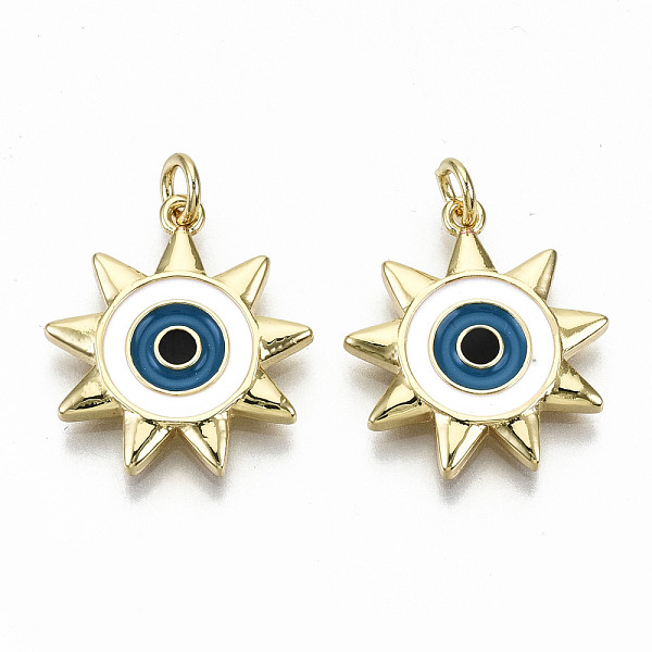 

PandaHall Brass Pendants, with Jump Rings and Colorful Enamel, Nickel Free, Sun with Evil Eye, Real 16K Gold Plated, 20.5x18.5x2mm, Jump...