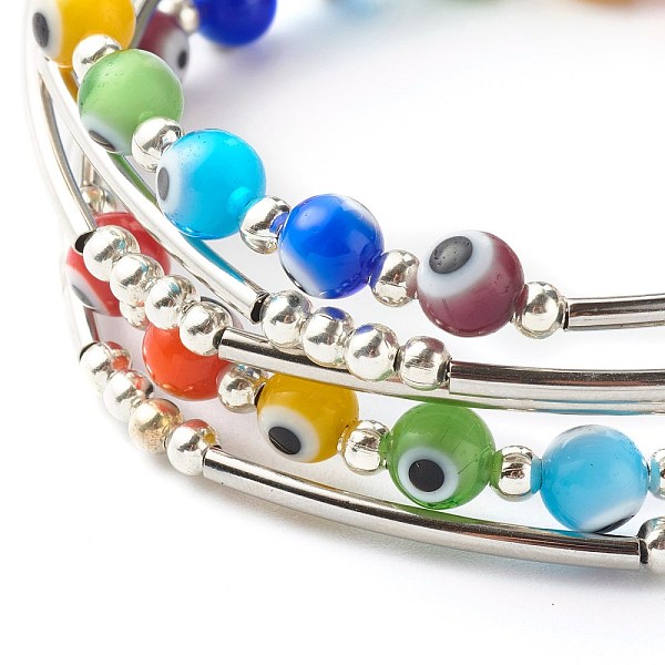 

PandaHall 5-Loop Steel Memory Wires Wrap Bracelet, with Handmade Evil Eye Lampwork & Iron Beads, Brass Tube Beads, Colorful, Inner Diameter...