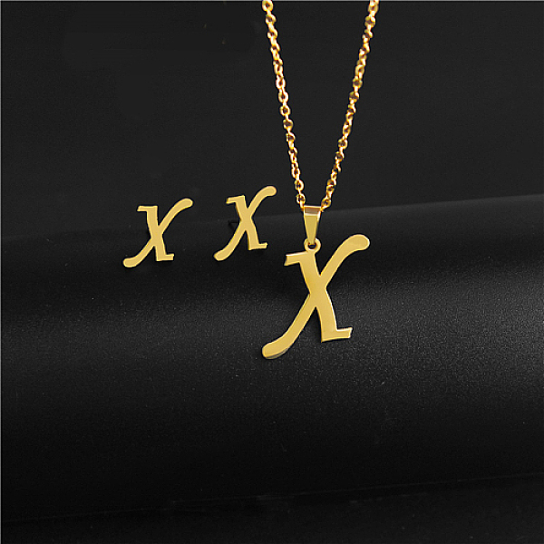 

PandaHall Golden Stainless Steel Initial Letter Jewelry Set, Stud Earrings & Pendant Necklaces, Letter X, No Size Stainless Steel Letter X