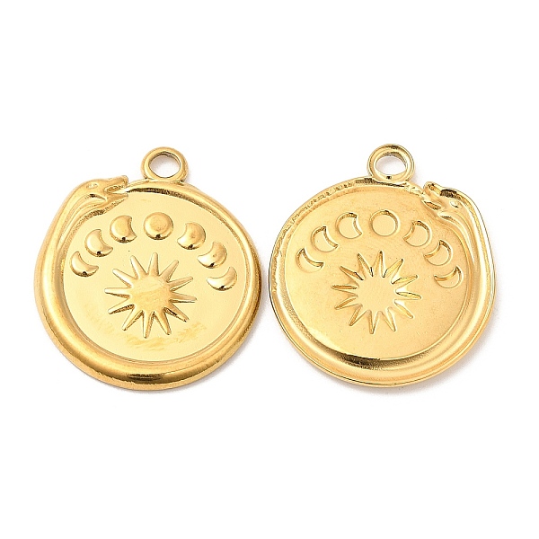 

PandaHall 304 Stainless Steel Pendants, Flat Round with Snake & Moon Phases Charm, Real 18K Gold Plated, 23x20.5x2mm, Hole: 2mm 304...
