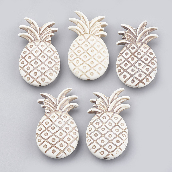 

PandaHall Synthetic Magnesite Beads, Pineapple, Wheat, 58~60x32x12~13mm, Hole: 1.5~2mm Magnesite Fruit Orange