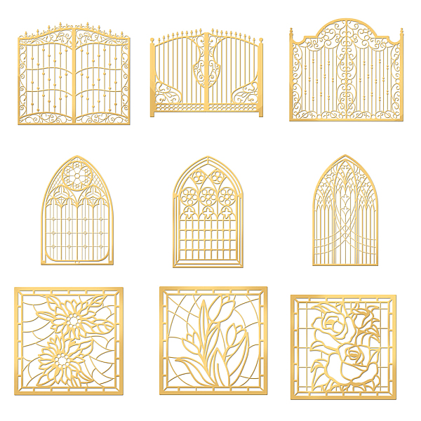 PandaHall OLYCRAFT 9pcs 1.6"x1.6" Window Door Pattern Stickers Geometry Sticker Self Adhesive Gold Brass Stickers Metal Gold Stickers for...